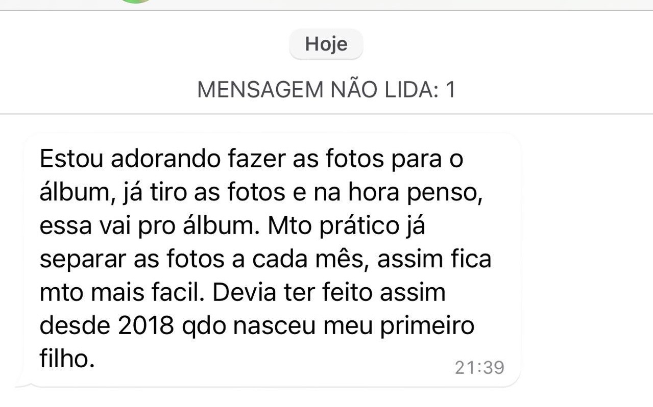 Mensagem de cliente sobre o Álbum Dia a Dia 1