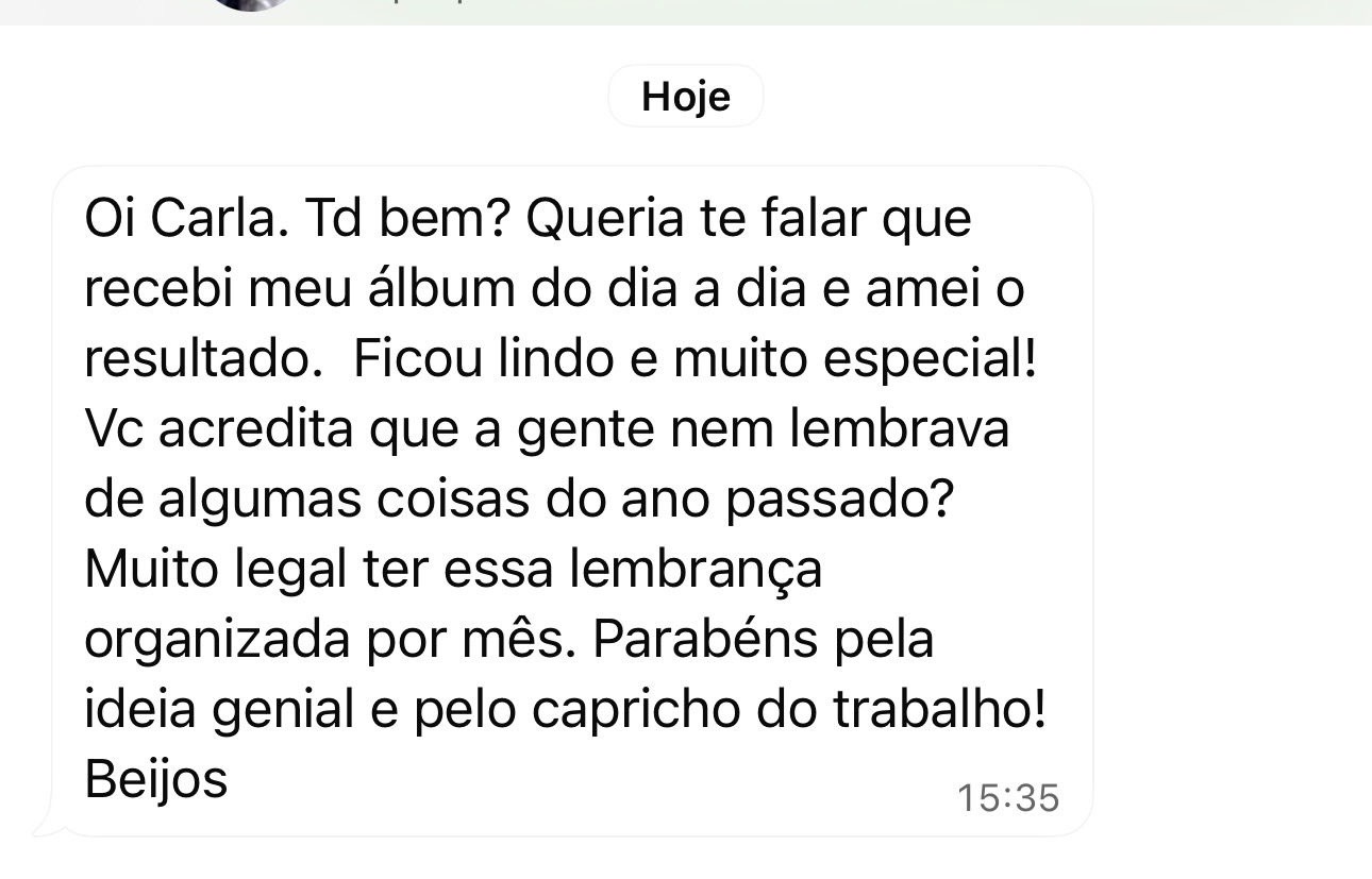 Mensagem de cliente sobre o Álbum Dia a Dia 6