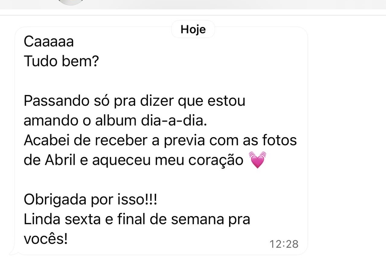 Mensagem de cliente sobre o Álbum Dia a Dia 7